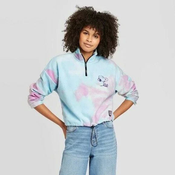 💜NWT Peanuts Tie-Dye 1/4 Zip Fleece Sweatshirt💜 - Picture 7 of 7